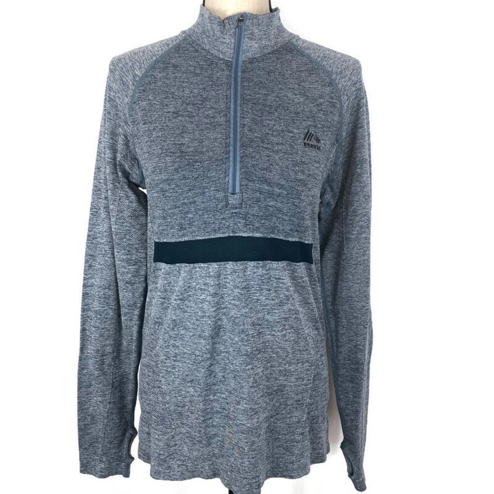 RBX 1/4 Zip Pullover Top Blue Heathered Athletic Long Sleeve Seamless Mens Small